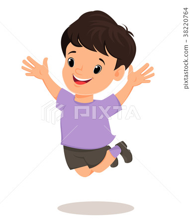 图库插图: smiling boy makes a jump.