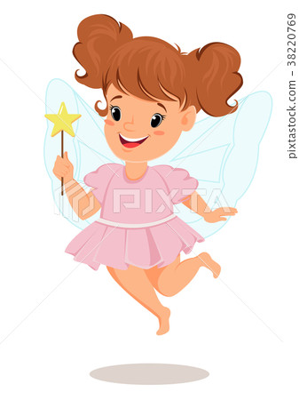 插图素材: fairy girl in pink dress with magic wand