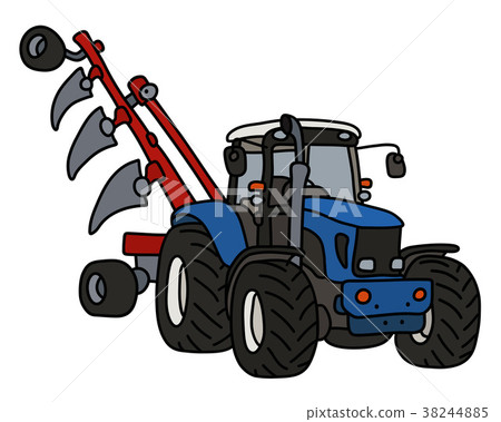 插图素材: the blue tractor with a plow