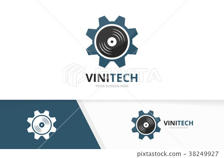 插图素材: vector vinyl and gear logo combination. record and