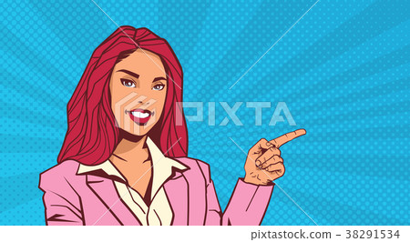 插图素材: smiling business woman point finger to copy space