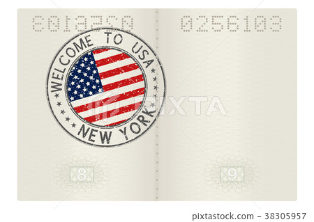 插图素材: passport pages with welcome to new york, usa