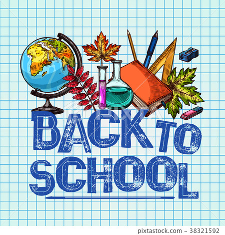 插图素材: back to school vector poster study stationery