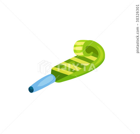 插图素材: green paper party blower, horn or noisemaker