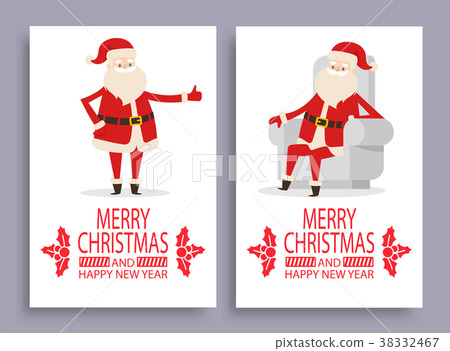 图库插图: happy new year and merry xmas poster with santa