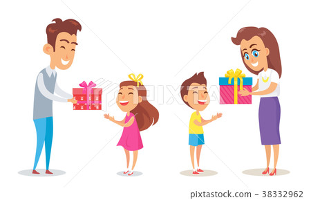 插图素材: merry christmas poster father mother son daughter