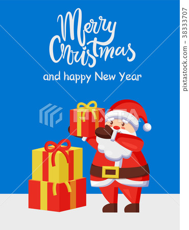 插图素材: merry xmas happy new year poster santa gift box