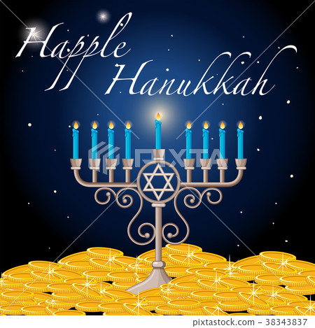 插图素材: happy hanukkah card template with light and gold