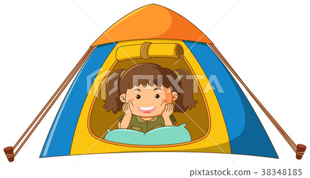 插图素材: little girl in tent