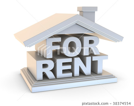 图库插图: for rent house sign side view 3d