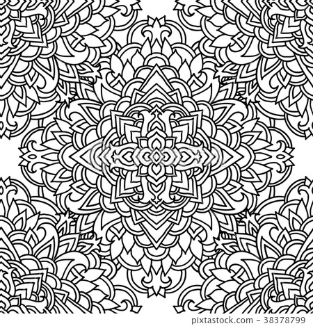 插图素材: black and white seamless pattern. mandala asian