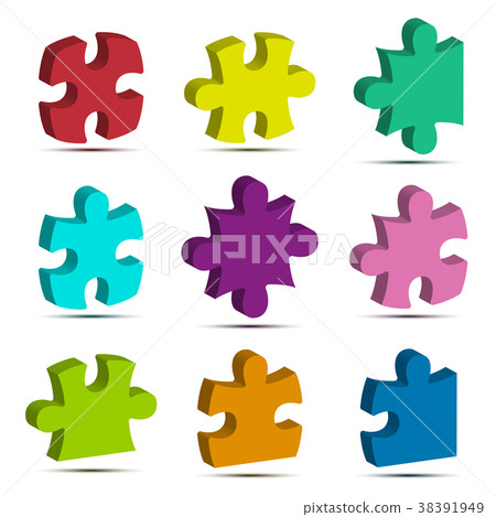 插图素材: colorful 3d jigsaw puzzle icon vector