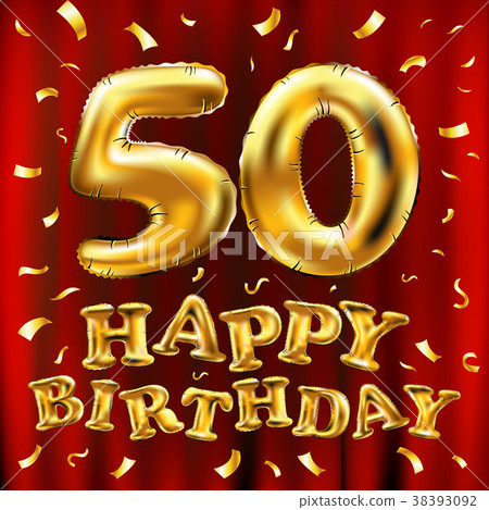 插图素材: vector happy birthday 50th gold balloons confetti