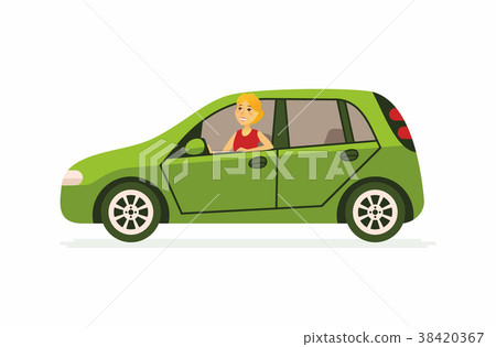 插图素材: young woman in a car - cartoon people character