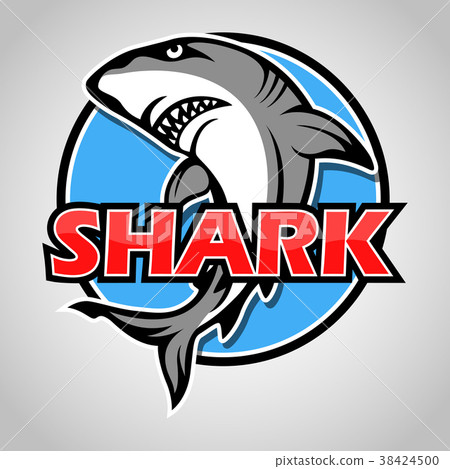插图素材: cartoon shark mascot with blue circle on gray back