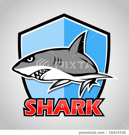 图库插图: cartoon shark with blue shield