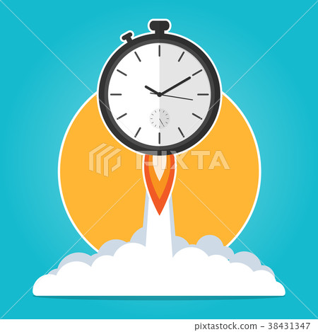 插图素材: clock rocket launch up,time is running