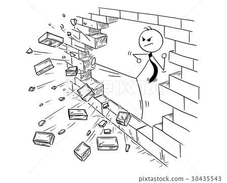 插图素材: cartoon of businessman kung fu kicking the brick 查看