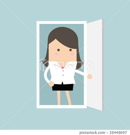 图库插图: businesswoman open the door.