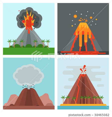插图素材: volcano magma vector nature blowing up with smoke 查看