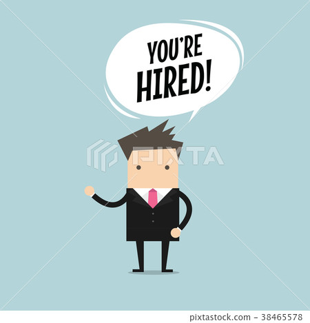 插图素材: businessman with speech bubble saying you hired.