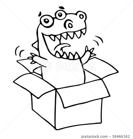 插图素材 the dragon sitting in box vector illustration