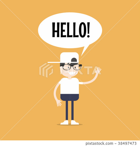 插图素材: friendly nerd saying "hello" and waving hand. 查看全部