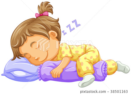 插图素材: girl toddler sleeping on blue pillow