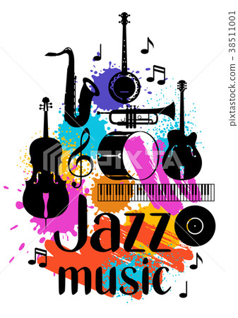 图库插图: jazz music grunge poster with musical instruments