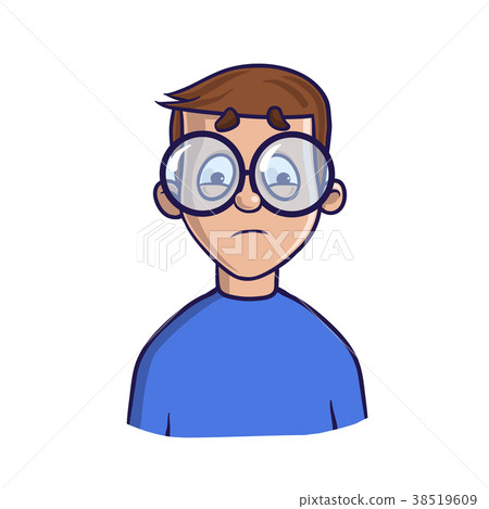 插图素材: upset boy with glasses looking puzzled.