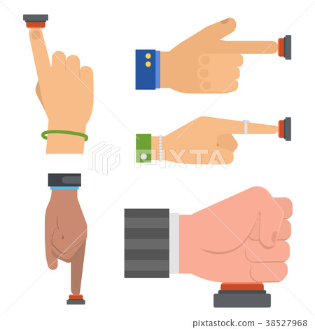 图库插图: hand press red button vector finger control start