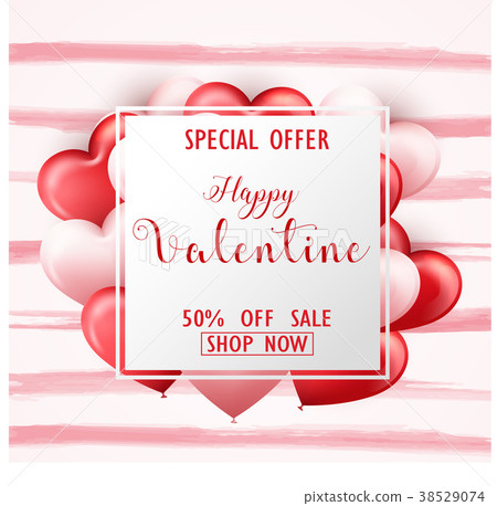 happy valentine's day sale banner with pink and re