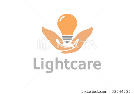 插图素材 creative palm holding bulb lamp idea logo design