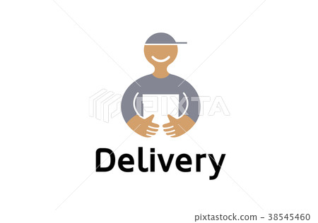 图库插图: creative body happy postman holding box logo