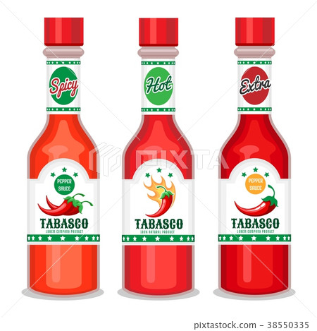 插图素材: tabasco sauce bottles set