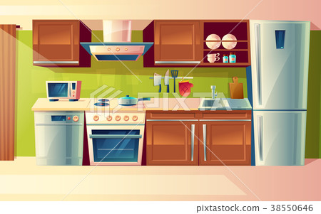图库插图: vector cartoon set of kitchen counter with