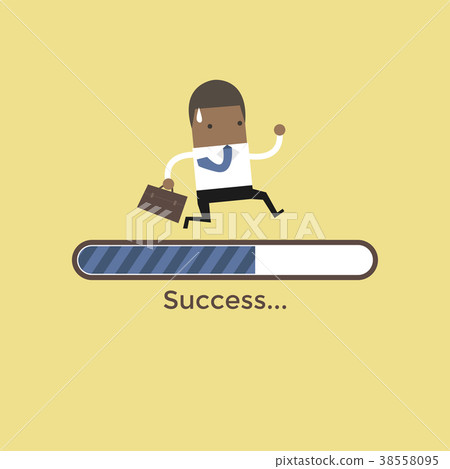 图库插图 african businessman run on progress loading bar.