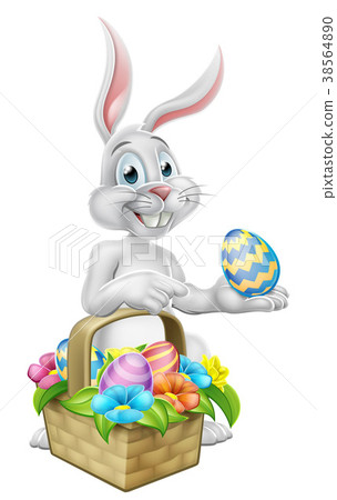 插图素材: easter bunny rabbit on egg hunt