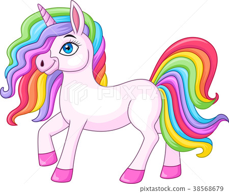 图库插图: cartoon rainbow unicorn horse