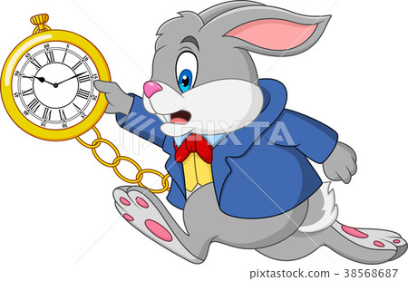 插图素材: cartoon rabbit holding watch