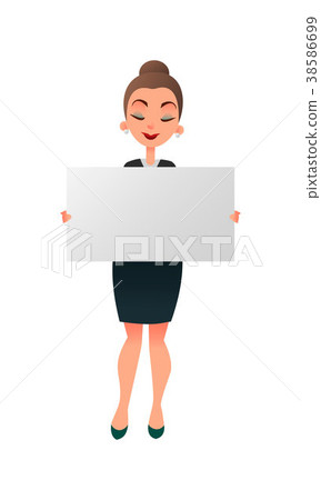 插图素材: woman manager or teacher holding a white board