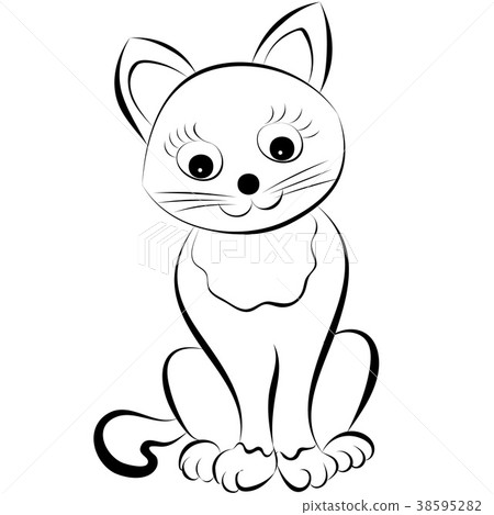 插图素材: cute cartoon cat silhouette on white background