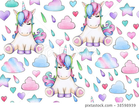 插图素材: cute, magic unicorn seamless pattern.
