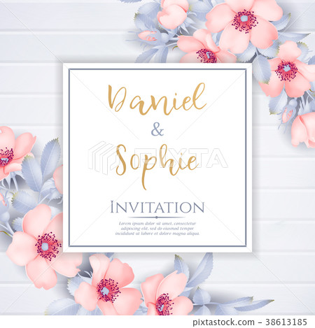 插图素材: wedding invitation with wild rose flowers 查看全部