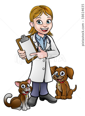 图库插图: vet cartoon character holding clipboard