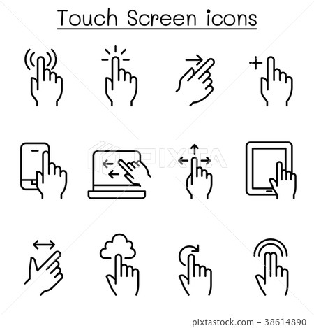 插图素材: touch screen icon set in thin line style