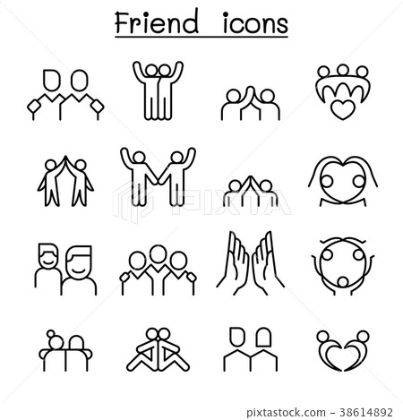 插图素材: friendship & friend icon set in thin line style