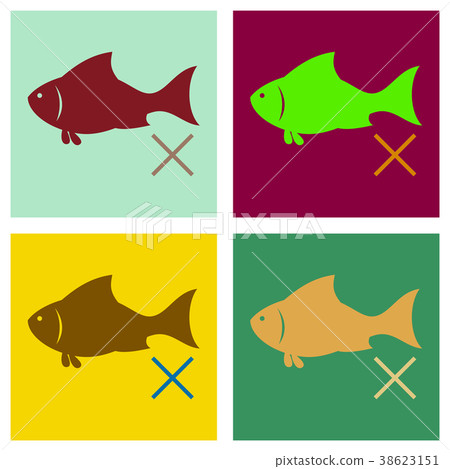 插图素材: set of flat fish drawing.