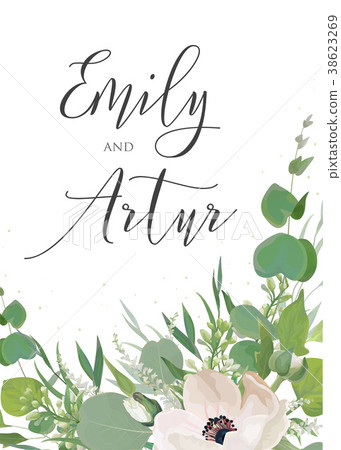图库插图: wedding greenery invite, save the date card design