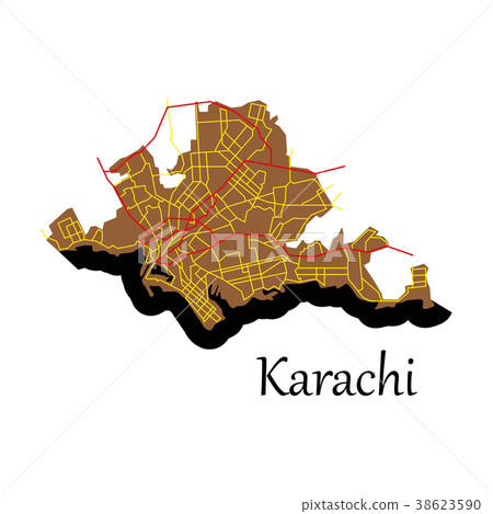 插图素材: karachi, pakistan, colorful flat map. streets